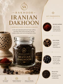 A striking cinematic shot of a clear glass jar filled with Iranian Dakhoon incense fragments resting on a porous stone slab, flanked by a steaming geometric clay censer and a small brass bowl overflowing with vibrant red saffron threads.